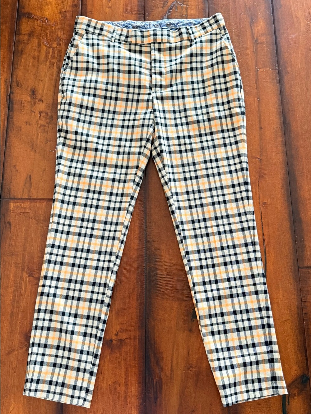 Boohoo Black and Orange Plaid Print Pants - 34L